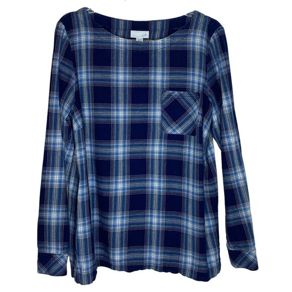 J. Jill Tops - J Jill Womens Size XS Blue Plaid Blouse Top Back Buttons Cotton Boat Neck